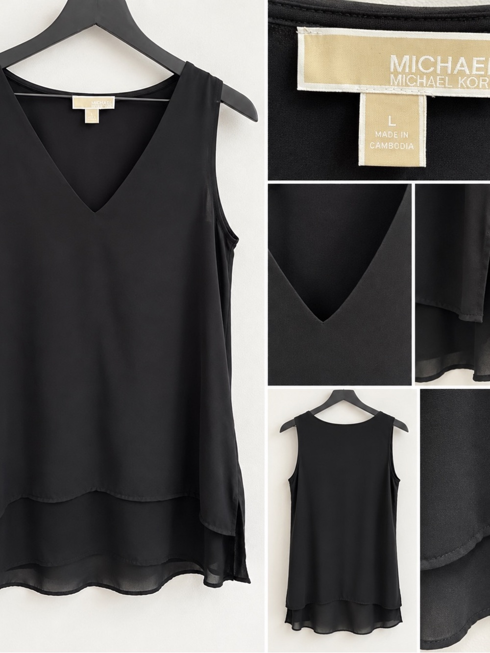 Michael Kors Sleeveless V-Neck Layered Black Camisole